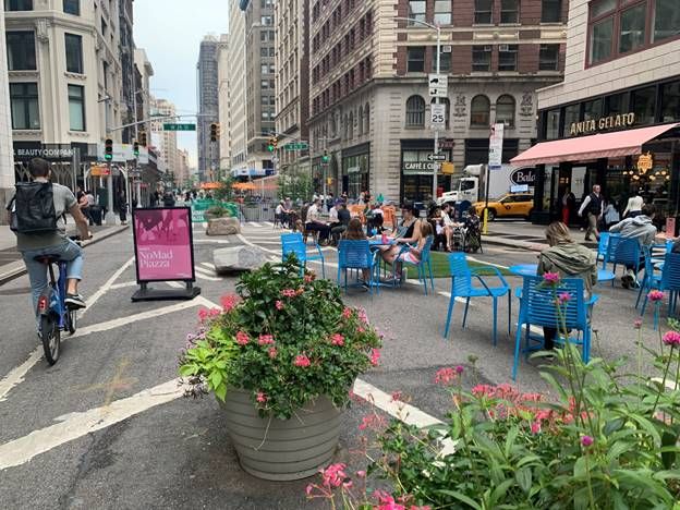 A pop-up plaza on Broadway between 25th and 27th Street.